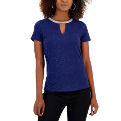 Outlet 🧨 INC International Concepts 👩 Women's Embellished-Neck Keyhole Top, Created For Macy's Deep Black 👏 -Inc International Sales unnamed file 1008