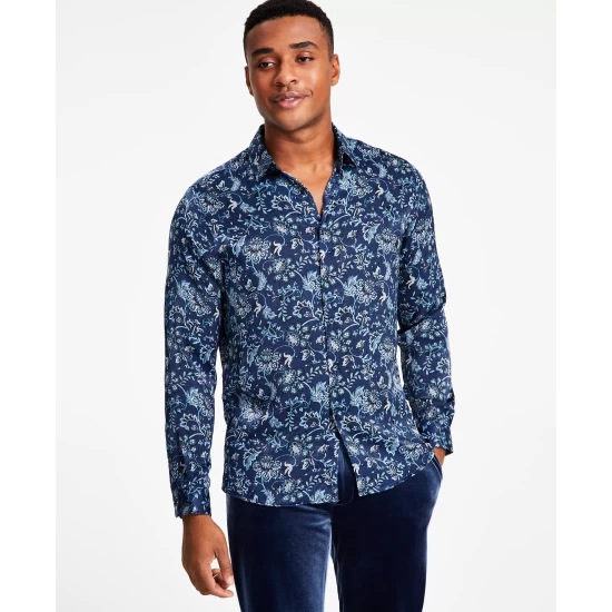 Best deal 👍 INC International Concepts Men's Edward Regular-Fit Jacobean Floral-Print 👚 Shirt, Created For Macy's Basic Navy 😉 6 Best deal 👍 INC International Concepts Men's Edward Regular-Fit Jacobean Floral-Print 👚 Shirt, Created For Macy's Basic Navy 😉 - Image 4