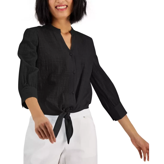 Wholesale ๐ INC International Concepts ๐ฉ Women's Tie-Hem Button-Down Top, Created For Macy's Blue Sky ๐ 6 Wholesale ๐ INC International Concepts ๐ฉ Women's Tie-Hem Button-Down Top, Created For Macy's Blue Sky ๐ - Image 4