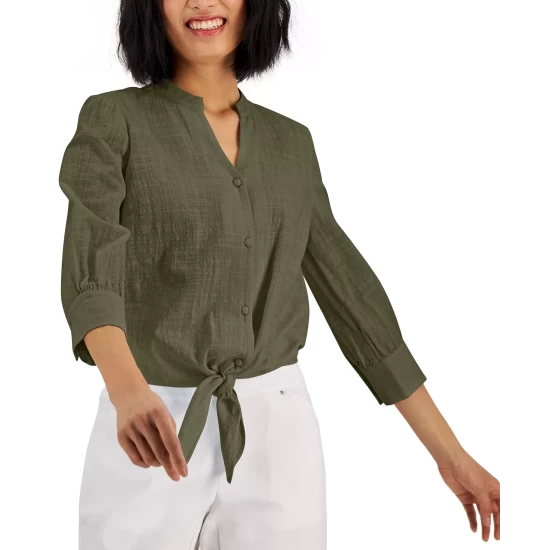 Wholesale ๐ INC International Concepts ๐ฉ Women's Tie-Hem Button-Down Top, Created For Macy's Blue Sky ๐ 7 Wholesale ๐ INC International Concepts ๐ฉ Women's Tie-Hem Button-Down Top, Created For Macy's Blue Sky ๐ - Image 5