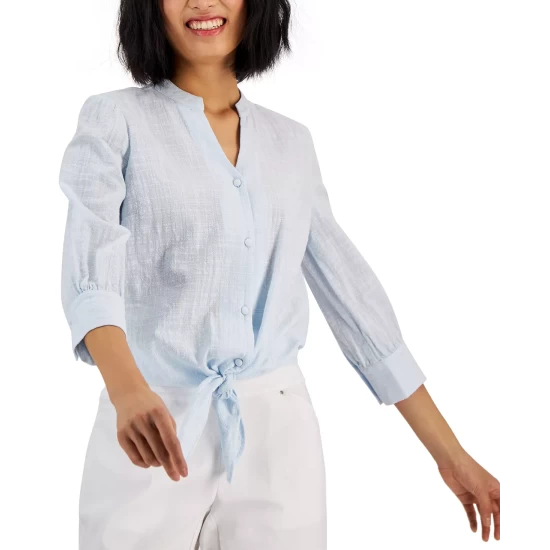 Wholesale ๐ INC International Concepts ๐ฉ Women's Tie-Hem Button-Down Top, Created For Macy's Blue Sky ๐ 8 Wholesale ๐ INC International Concepts ๐ฉ Women's Tie-Hem Button-Down Top, Created For Macy's Blue Sky ๐ - Image 6
