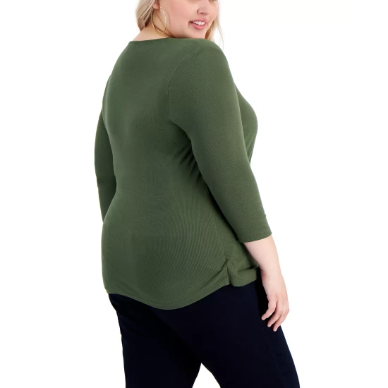 Budget 😍 INC International Concepts Plus Size Ribbed V-Neck Top, Created For Macy's Teal Kingfisher 👏 6 Budget 😍 INC International Concepts Plus Size Ribbed V-Neck Top, Created For Macy's Teal Kingfisher 👏 - Image 4