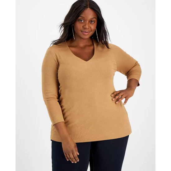 Budget 😍 INC International Concepts Plus Size Ribbed V-Neck Top, Created For Macy's Teal Kingfisher 👏 8 Budget 😍 INC International Concepts Plus Size Ribbed V-Neck Top, Created For Macy's Teal Kingfisher 👏 - Image 6