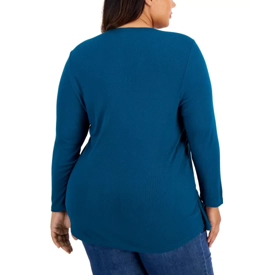 Budget 😍 INC International Concepts Plus Size Ribbed V-Neck Top, Created For Macy's Teal Kingfisher 👏 9 Budget 😍 INC International Concepts Plus Size Ribbed V-Neck Top, Created For Macy's Teal Kingfisher 👏 - Image 7