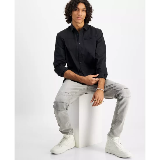 Promo 😉 INC International Concepts I.N.C. International Concepts® Men's Regular-Fit 👕 Shirt With Faux-Leather Trim, Created For Macy's Deep Black 🔔 6 Promo 😉 INC International Concepts I.N.C. International Concepts® Men's Regular-Fit 👕 Shirt With Faux-Leather Trim, Created For Macy's Deep Black 🔔 - Image 4