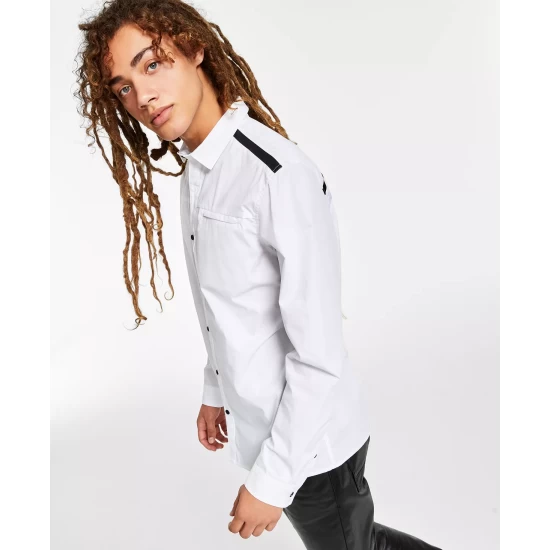 Promo 😉 INC International Concepts I.N.C. International Concepts® Men's Regular-Fit 👕 Shirt With Faux-Leather Trim, Created For Macy's Deep Black 🔔 7 Promo 😉 INC International Concepts I.N.C. International Concepts® Men's Regular-Fit 👕 Shirt With Faux-Leather Trim, Created For Macy's Deep Black 🔔 - Image 5