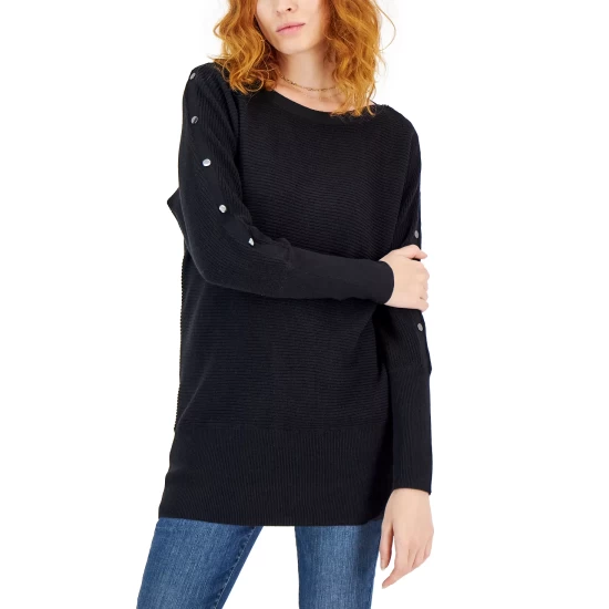 Deals 💯 INC International Concepts 👩 Women's Button-Trim Boat-Neck Sweater, Created For Macy's Deep Black 👏 4 Deals 💯 INC International Concepts 👩 Women's Button-Trim Boat-Neck Sweater, Created For Macy's Deep Black 👏 - Image 2