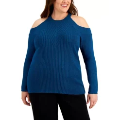 Buy ❤️ INC International Concepts Plus Size Shine Cold-Shoulder Sweater, Created For Macy's Silver ⌛ -Inc International Sales unnamed file 1300