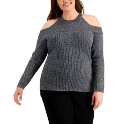 Buy ❤️ INC International Concepts Plus Size Shine Cold-Shoulder Sweater, Created For Macy's Silver ⌛ -Inc International Sales unnamed file 1301