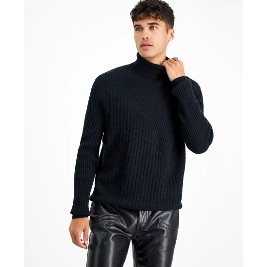Brand new 🎁 INC International Concepts Men's Cashmere Mixed-Stitch Turtleneck Sweater, Created For Macy's Deep Black 🔔 6 Brand new 🎁 INC International Concepts Men's Cashmere Mixed-Stitch Turtleneck Sweater, Created For Macy's Deep Black 🔔 - Image 4