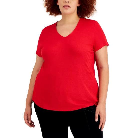 Buy ๐ INC International Concepts Plus Size Ribbed V-Neck T-Shirt, Created For Macy's Costa Green ๐ 5 Buy ๐ INC International Concepts Plus Size Ribbed V-Neck T-Shirt, Created For Macy's Costa Green ๐ - Image 3