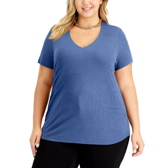 Buy ๐ INC International Concepts Plus Size Ribbed V-Neck T-Shirt, Created For Macy's Costa Green ๐ 7 Buy ๐ INC International Concepts Plus Size Ribbed V-Neck T-Shirt, Created For Macy's Costa Green ๐ - Image 5