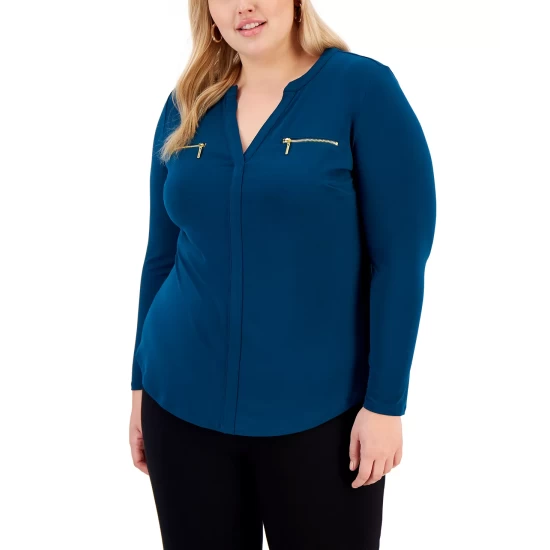 Deals ๐ INC International Concepts Plus Size Zip-Pocket Top, Created For Macy's Teal Kingfisher ๐ 8 Deals ๐ INC International Concepts Plus Size Zip-Pocket Top, Created For Macy's Teal Kingfisher ๐ - Image 6
