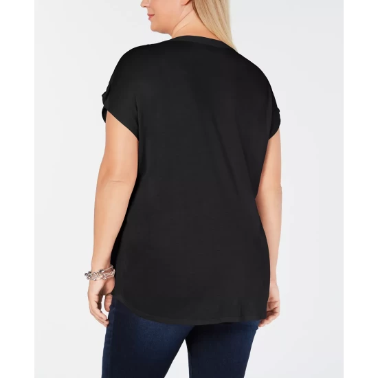 New ๐ INC International Concepts Plus Size Woven-Front V-Neck Top, Created For Macy's Deep Black ๐ 7 New ๐ INC International Concepts Plus Size Woven-Front V-Neck Top, Created For Macy's Deep Black ๐ - Image 5