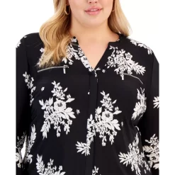Best Sale 😀 INC International Concepts Plus Size Floral-Print Zip-Pocket Top, Created For Macy's Johanna Bouquet ✔️ -Inc International Sales unnamed file 1435