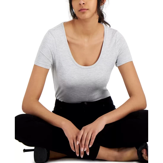 Hot Sale ✨ INC International Concepts 👩 Women's Heather Scoop-Neck T-Shirt, Created For Macy's Heather Belle Grey ⭐ 6 Hot Sale ✨ INC International Concepts 👩 Women's Heather Scoop-Neck T-Shirt, Created For Macy's Heather Belle Grey ⭐ - Image 4