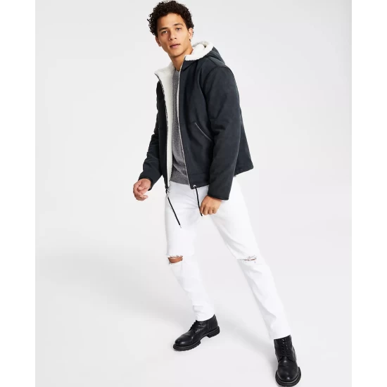 Best deal 🎉 INC International Concepts Men's Erik Classic-Fit Fleece-Lined Hooded Jacket With Faux-Leather Trim, Created For Macy's Deep Black ⭐ 6 Best deal 🎉 INC International Concepts Men's Erik Classic-Fit Fleece-Lined Hooded Jacket With Faux-Leather Trim, Created For Macy's Deep Black ⭐ - Image 4