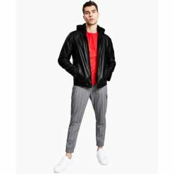 Top 10 โ INC International Concepts Men's Regular-Fit Faux-Leather Bomber Jacket With Removable Hood, Created For Macy's Deep Black ๐