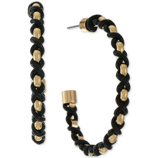 Outlet 🧨 INC International Concepts Gold-Tone Cord-Wrapped C-Hoop Earrings, Created For Macy's Black ✨ 3 Outlet 🧨 INC International Concepts Gold-Tone Cord-Wrapped C-Hoop Earrings, Created For Macy's Black ✨