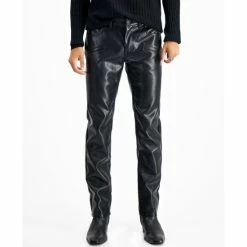 Best Pirce 👏 INC International Concepts Men's Slim-Straight Fit Faux-Leather 👖 Jeans, Created For Macy's Deep Black ⌛