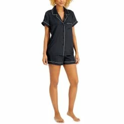 Cheapest โ๏ธ INC International Concepts Satin Notch-Collar Shorts Pajamas Set Deep Black ๐งจ