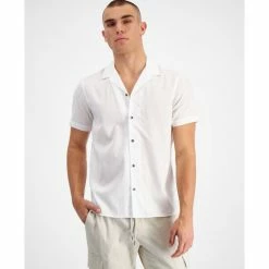 Outlet 🔥 INC International Concepts Men's Regular-Fit Textured Floral Jacquard Camp 👕 Shirt, Created For Macy's White Pure 🔥
