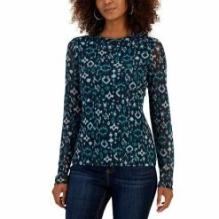 Discount 𧨠INC International Concepts π© Women's Printed Crewneck Mesh Top, Created For Macy's Ina Ikat B β€οΈ