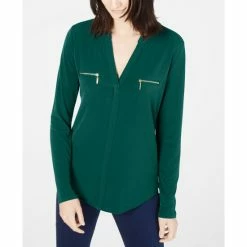 Top 10 😍 INC International Concepts 👩 Women's Zip-Pocket Blouse, Created For Macy's Forever Green 🎉