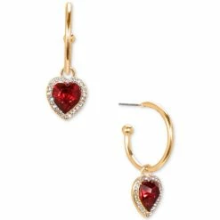 Cheapest ๐ INC International Concepts Gold-Tone Red Heart Hoop Earrings, Created For Macy's ๐