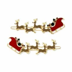 Brand new ๐ INC International Concepts 2-Pc. Gold-Tone Multicolor Crystal Reindeer & Sleigh Hair Barrette Set, Created For Macy's Red ๐