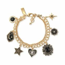 Hot Sale ๐ INC International Concepts Gold-Tone Mixed Stone Color Evil Eye Heart Double-Row Charm Bracelet, Created For Macy's Black โญ