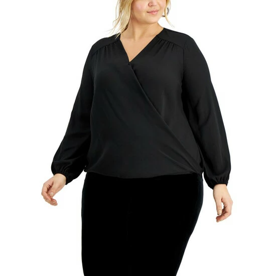 Budget ๐ INC International Concepts Plus Size Blouson-Sleeve Surplice Top, Created For Macy's Deep Black โ 3 Budget ๐ INC International Concepts Plus Size Blouson-Sleeve Surplice Top, Created For Macy's Deep Black โ