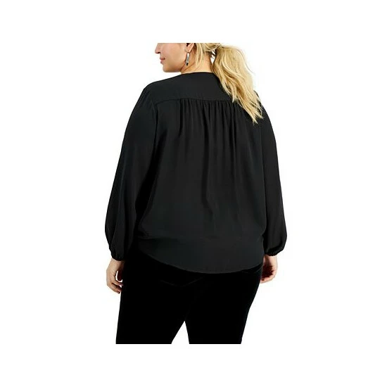 Budget ๐ INC International Concepts Plus Size Blouson-Sleeve Surplice Top, Created For Macy's Deep Black โ 4 Budget ๐ INC International Concepts Plus Size Blouson-Sleeve Surplice Top, Created For Macy's Deep Black โ - Image 2