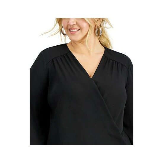 Budget ๐ INC International Concepts Plus Size Blouson-Sleeve Surplice Top, Created For Macy's Deep Black โ 5 Budget ๐ INC International Concepts Plus Size Blouson-Sleeve Surplice Top, Created For Macy's Deep Black โ - Image 3