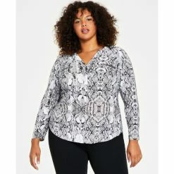 Discount ๐คฉ INC International Concepts Plus Size Zip-Pocket Top, Created For Macy's Cheetah ๐