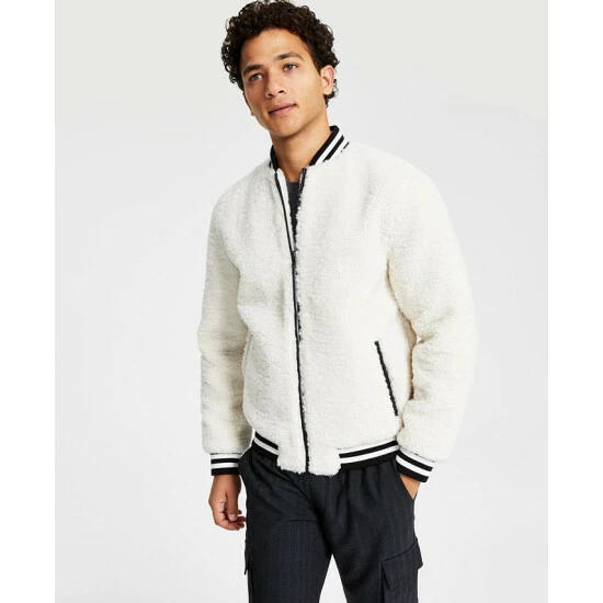 Brand new 🎉 INC International Concepts Men's Fleece Zip-Front Varsity Jacket, Created For Macy's Antique White 🔔 3 Brand new 🎉 INC International Concepts Men's Fleece Zip-Front Varsity Jacket, Created For Macy's Antique White 🔔