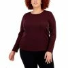 Top 10 🥰 INC International Concepts Plus Size Metallic-Mesh Long-Sleeve Top, Created For Macy's Deep Black 😀