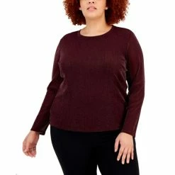 Top 10 🥰 INC International Concepts Plus Size Metallic-Mesh Long-Sleeve Top, Created For Macy's Deep Black 😀