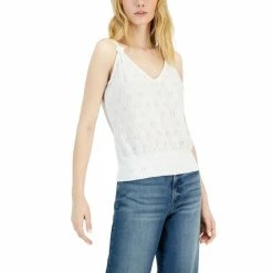 Budget ๐ฅฐ INC International Concepts ๐ฉ Women's Sleeveless Eyelet Knit V-Neck Top, Created For Macy's First Blush ๐งจ