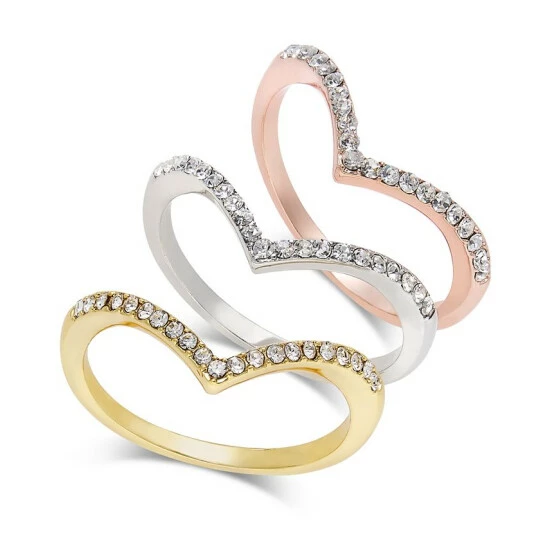 Cheap 🎁 INC International Concepts Tri-Tone 3-Pc Set Crystal Chevron Stackable Rings, Created For Macy's ✔️ 3 Cheap 🎁 INC International Concepts Tri-Tone 3-Pc Set Crystal Chevron Stackable Rings, Created For Macy's ✔️