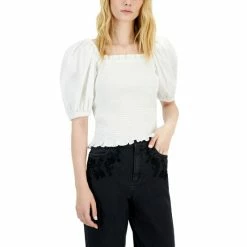Discount ๐ INC International Concepts ๐ฉ Women's Puff-Sleeve Smocked Top, Created For Macy's Blue Marine ๐