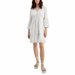 Hot Sale ๐ INC International Concepts ๐ฉ Women's Crochet-Trim ๐ Dress, Created For Macy's Bright White ๐