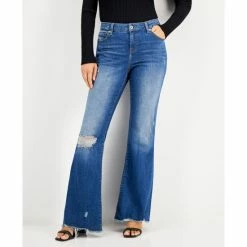 Best Pirce ❤️ INC International Concepts 👩 Women's Ripped Flare-Leg 👖 Jeans, Created For Macy's Medium Indigo 🧨