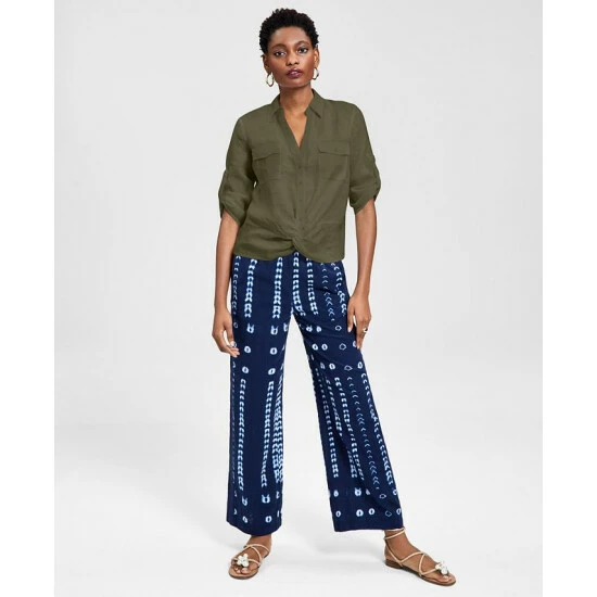 Buy โ INC International Concepts ๐ฉ Women's Linen Twist-Hem Blouse, Created For Macy's Blue Sky ๐ 3 Buy โ INC International Concepts ๐ฉ Women's Linen Twist-Hem Blouse, Created For Macy's Blue Sky ๐