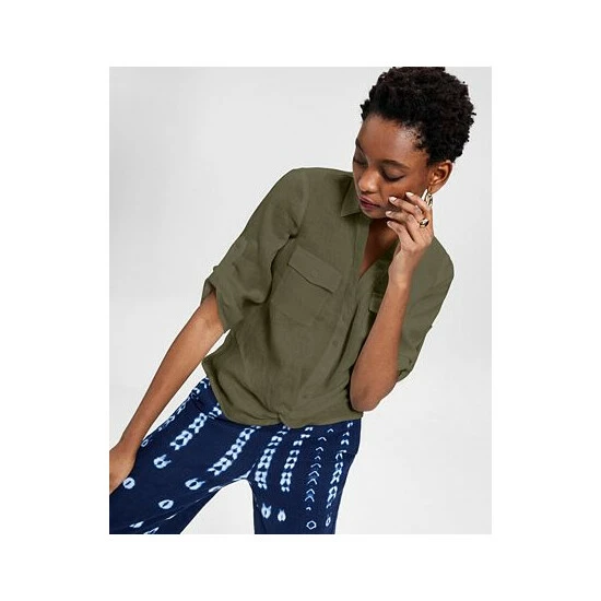 Buy โ INC International Concepts ๐ฉ Women's Linen Twist-Hem Blouse, Created For Macy's Blue Sky ๐ 5 Buy โ INC International Concepts ๐ฉ Women's Linen Twist-Hem Blouse, Created For Macy's Blue Sky ๐ - Image 3