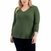 Budget 😍 INC International Concepts Plus Size Ribbed V-Neck Top, Created For Macy's Teal Kingfisher 👏