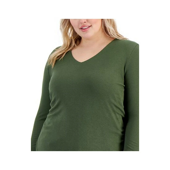 Budget 😍 INC International Concepts Plus Size Ribbed V-Neck Top, Created For Macy's Teal Kingfisher 👏 4 Budget 😍 INC International Concepts Plus Size Ribbed V-Neck Top, Created For Macy's Teal Kingfisher 👏 - Image 2