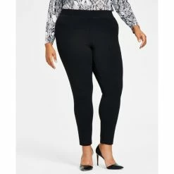 Discount ๐ INC International Concepts Plus Size Skinny Pull-On Ponte Pants, Created For Macy's Deep Black ๐