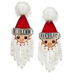 Best Sale โ INC International Concepts Holiday Lane Silver-Tone Crystal, Bead & Pom-Pom Bead Santa Drop Earrings, Created For Macy's Multi โค๏ธ