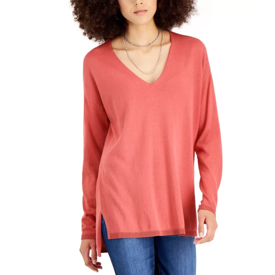 Brand new ⌛ INC International Concepts 👩 Women's Solid V-Neck Sweater, Created For Macy's Coral 💄 Lipstick 🌟 6 Brand new ⌛ INC International Concepts 👩 Women's Solid V-Neck Sweater, Created For Macy's Coral 💄 Lipstick 🌟 - Image 4